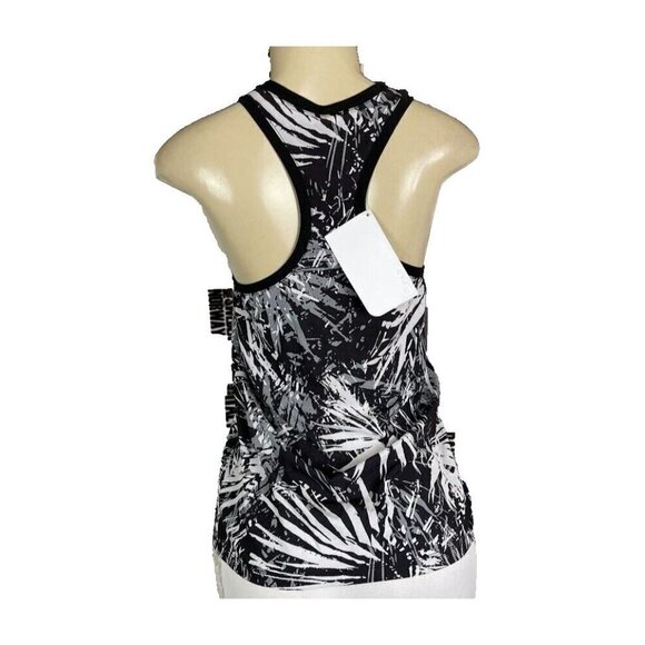 Fabletics S Black Abstract Leaf Print Scoop Neckline Racerback Pocket Tank Top - Picture 4 of 6